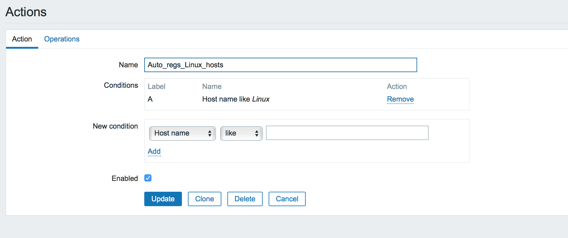 Create condition. Zabbix agent Linux.