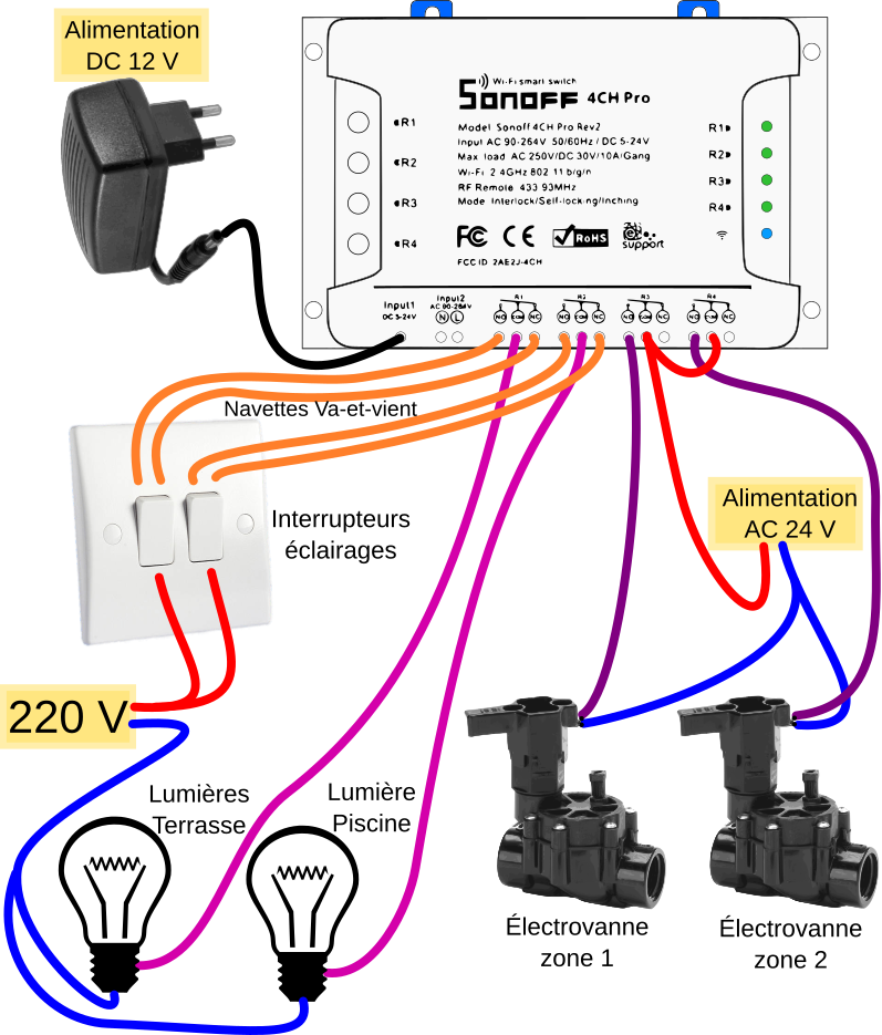 Подключить через умный. Sonoff 4ch Pro схема подключения. Sonoff r2 схема. Схема подключения двухканальное реле Sonoff. WIFI реле схема подключения.